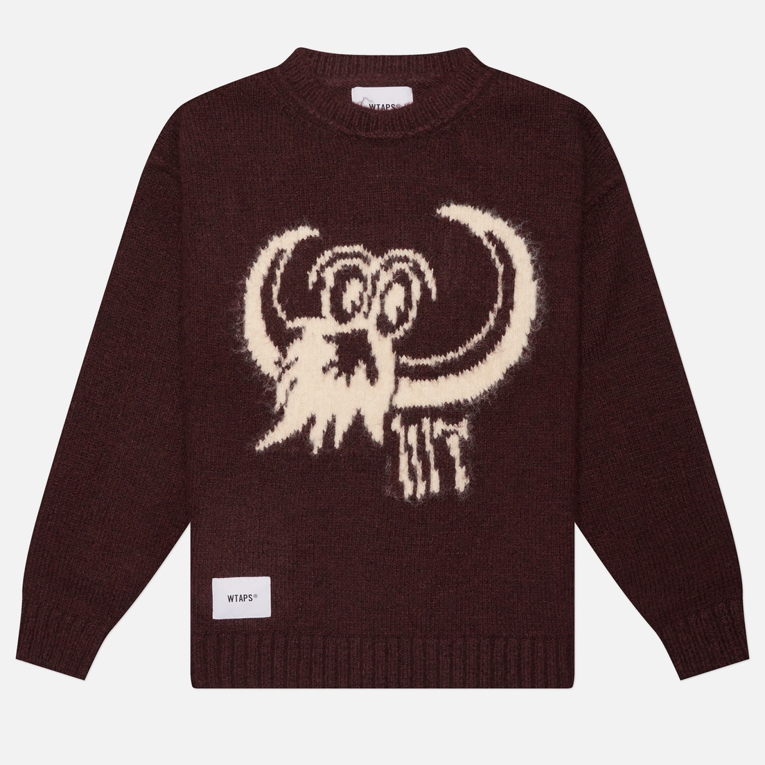 Мужской свитер WTAPS Crew Neck BVO, 252MADT-KNM02 BURGUNDY