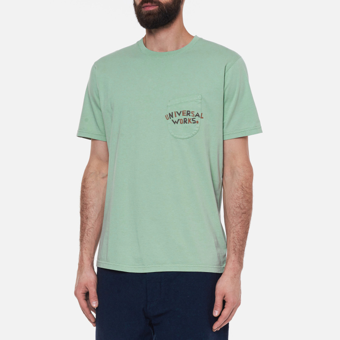 Мужская футболка Universal Works, цвет зелёный, размер S 25611-COOL GREEN Print Pocket Organic Jersey - фото 3