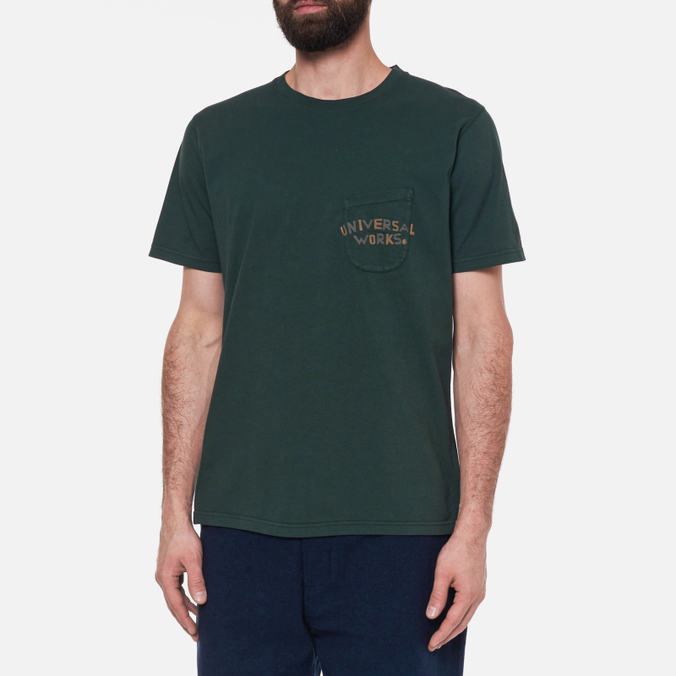 Мужская футболка Universal Works, цвет зелёный, размер L 25611-FOREST GREEN Print Pocket Organic Jersey - фото 3