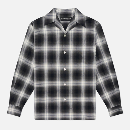 Мужская рубашка WACKO MARIA Ombre Check Open Collar Type-1, цвет серый, размер M