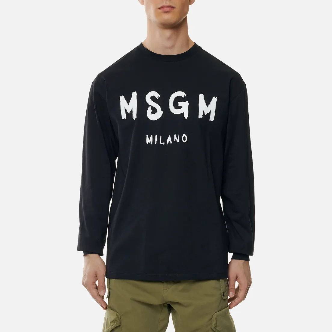 MSGM Мужской лонгслив Paint Brushed Logo Crew Neck