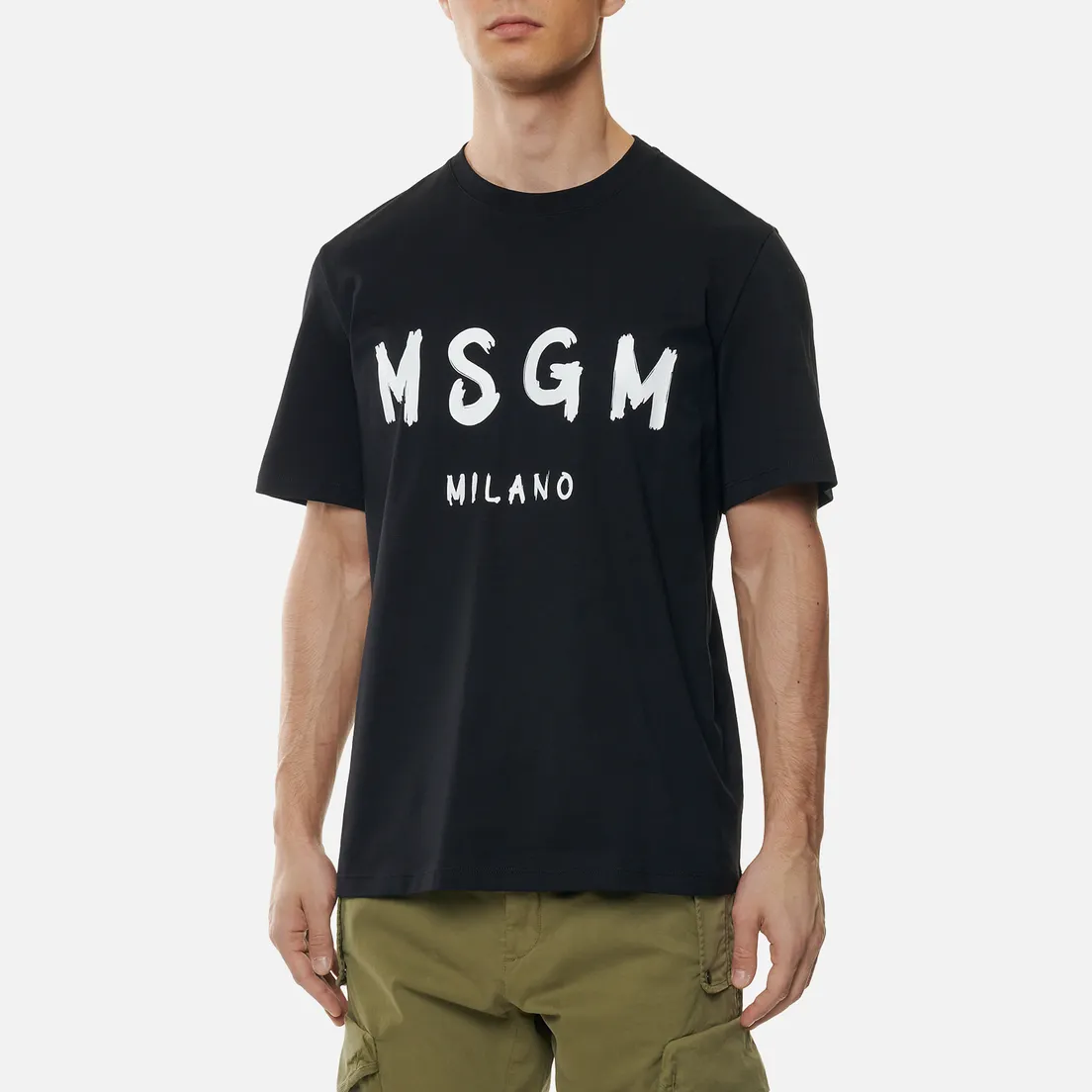 MSGM Мужская футболка Paint Brushed Logo Crew Neck