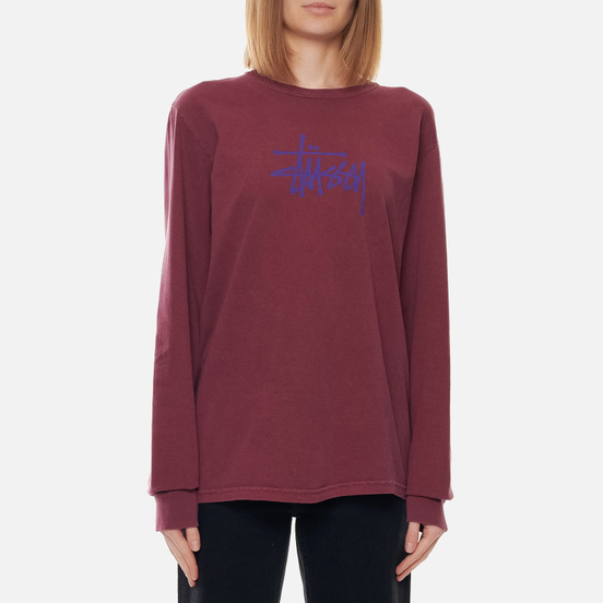 Женский лонгслив Stussy Basic Stussy Logo Pigment Dyed Wine