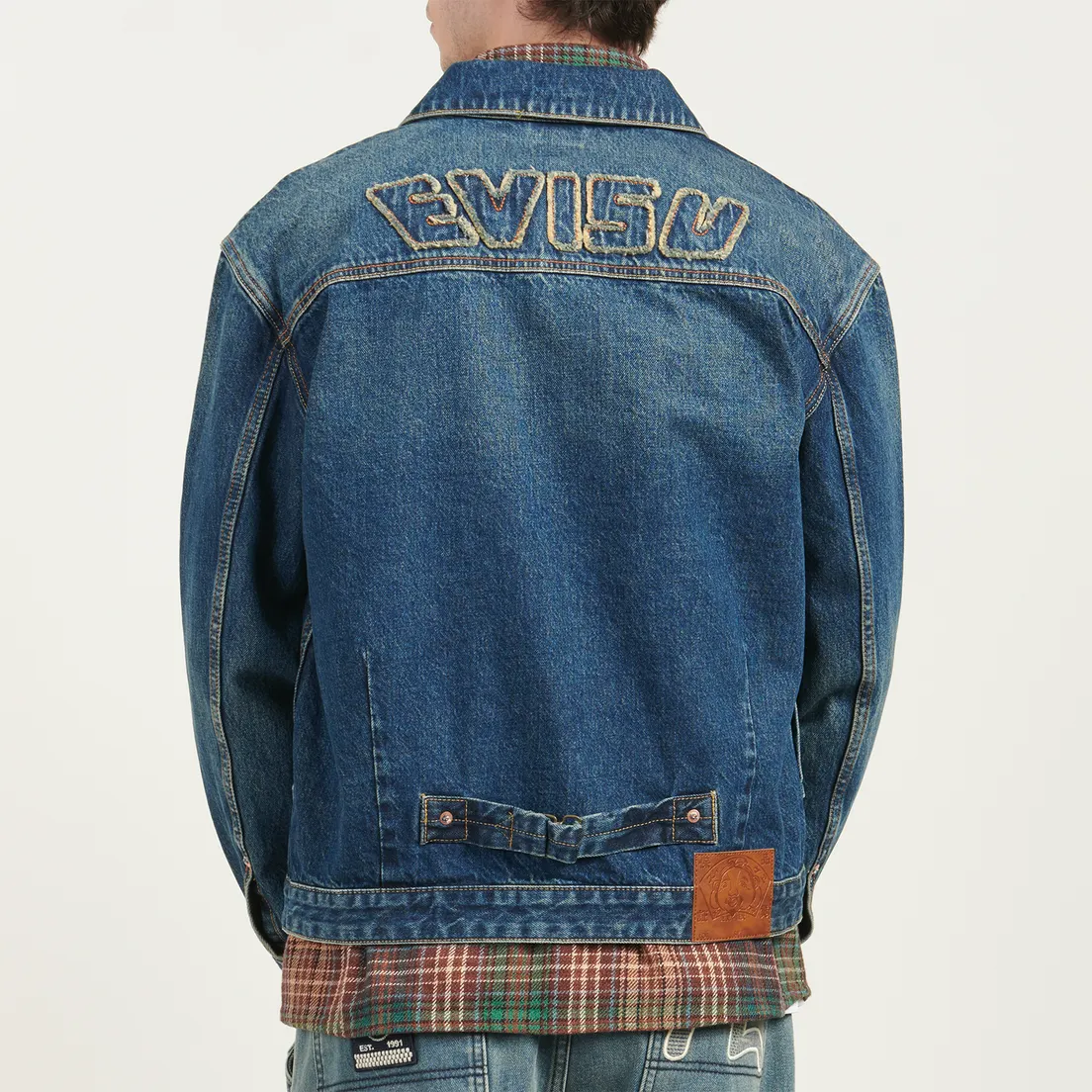 Evisu Мужская джинсовая куртка Distressed Seagull Print & Frayed Logo Patch Embroidery Denim
