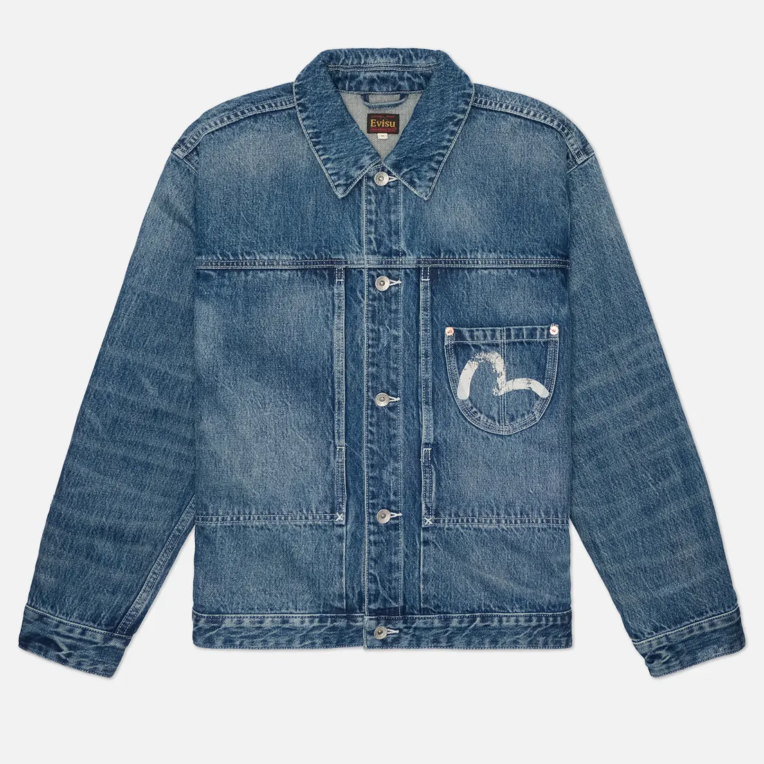 Evisu Мужская джинсовая куртка Washed Big Pockets Denim