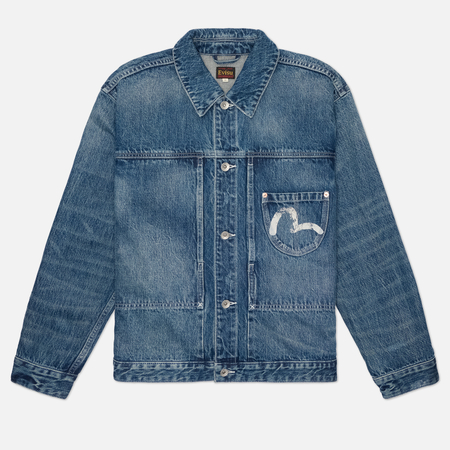 Мужская джинсовая куртка Evisu Washed Big Pockets Denim, цвет синий, размер L