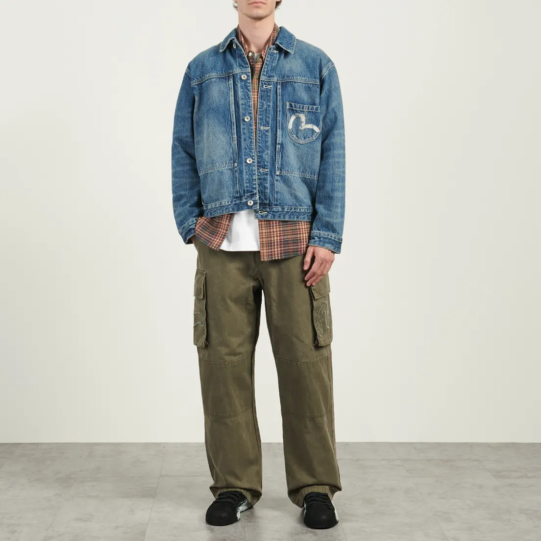 Evisu Мужская джинсовая куртка Washed Big Pockets Denim