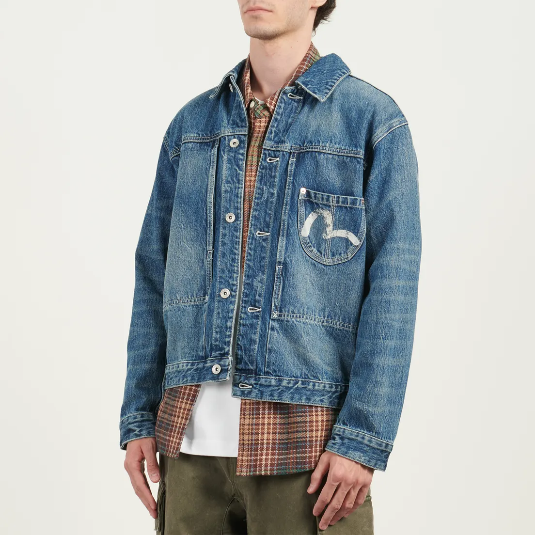 Evisu Мужская джинсовая куртка Washed Big Pockets Denim