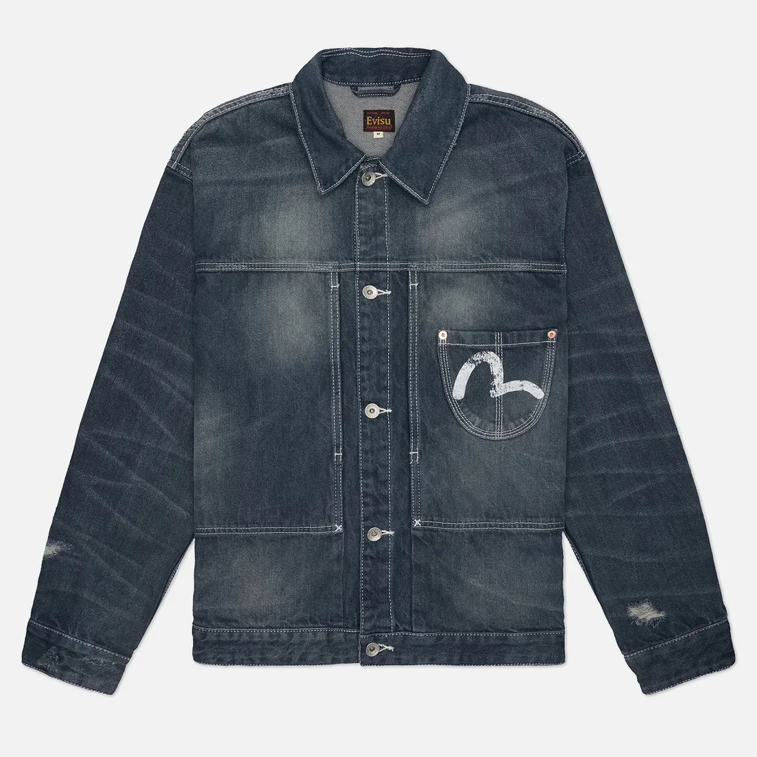 Evisu Мужская джинсовая куртка Washed Big Pockets Denim