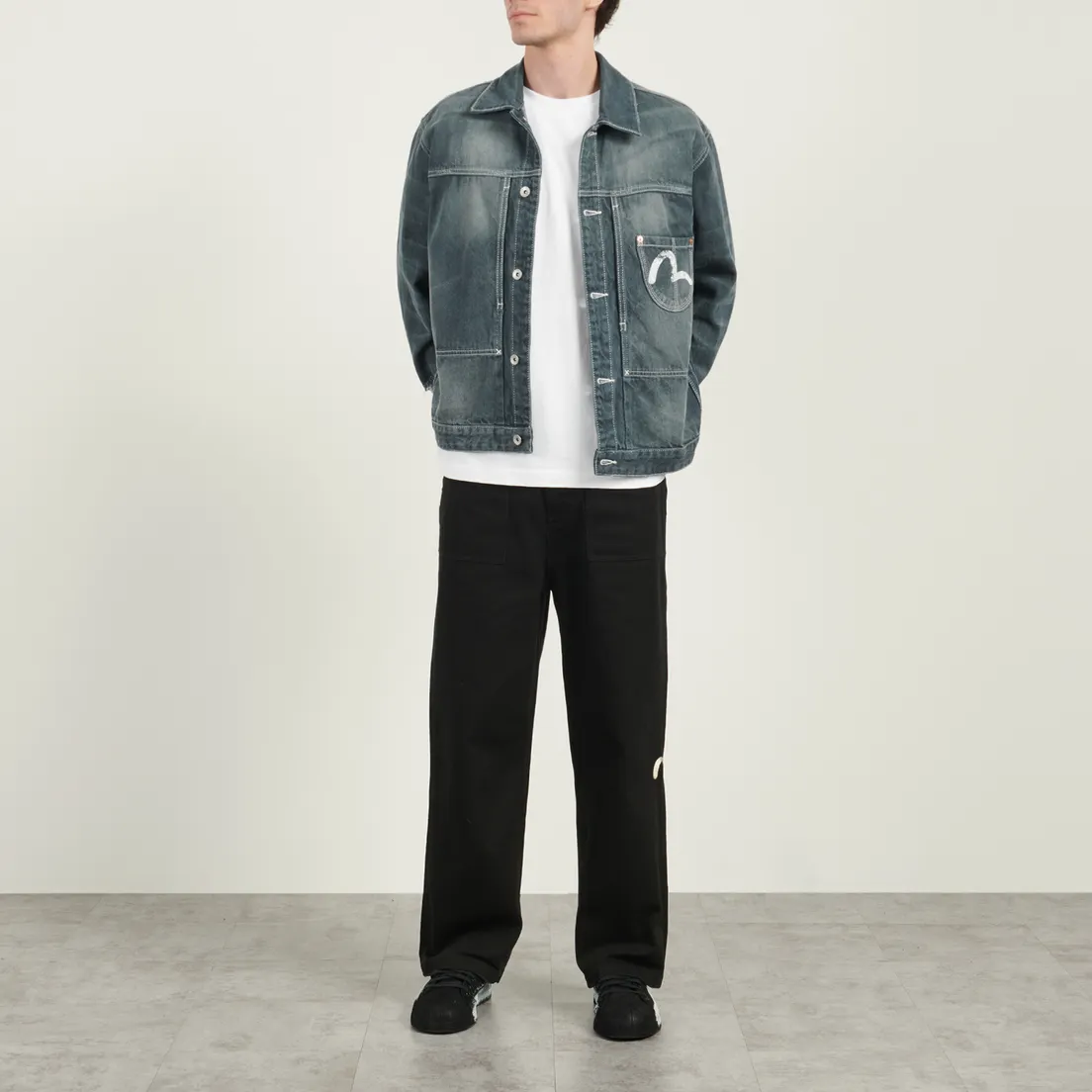 Evisu Мужская джинсовая куртка Washed Big Pockets Denim