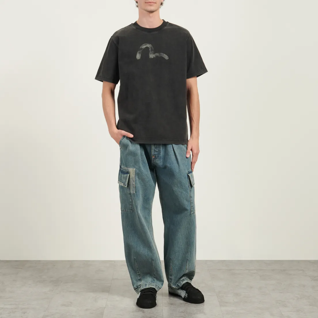 Evisu Мужская футболка Hand-Drawn Seagull Print Relax Fit