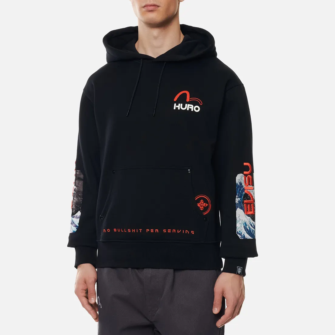 Evisu Мужская толстовка Great Waves Elbow Patch Hooded