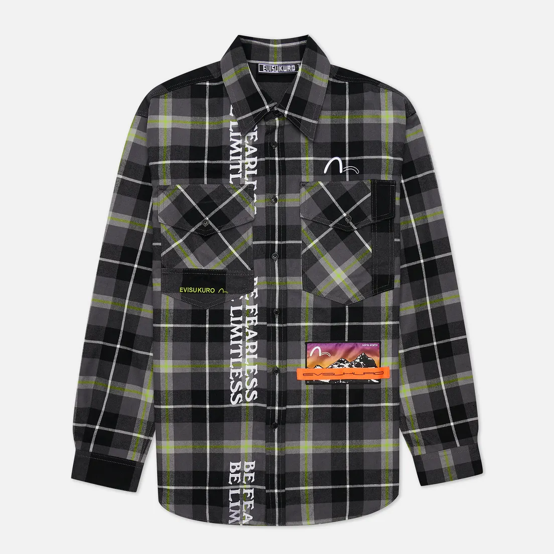 Evisu Мужская рубашка Evisukuro Oversized Contrast Plaid Flannel
