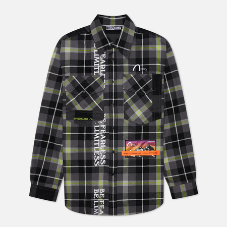 Мужская рубашка Evisu Evisukuro Oversized Contrast Plaid Flannel, цвет серый, размер S