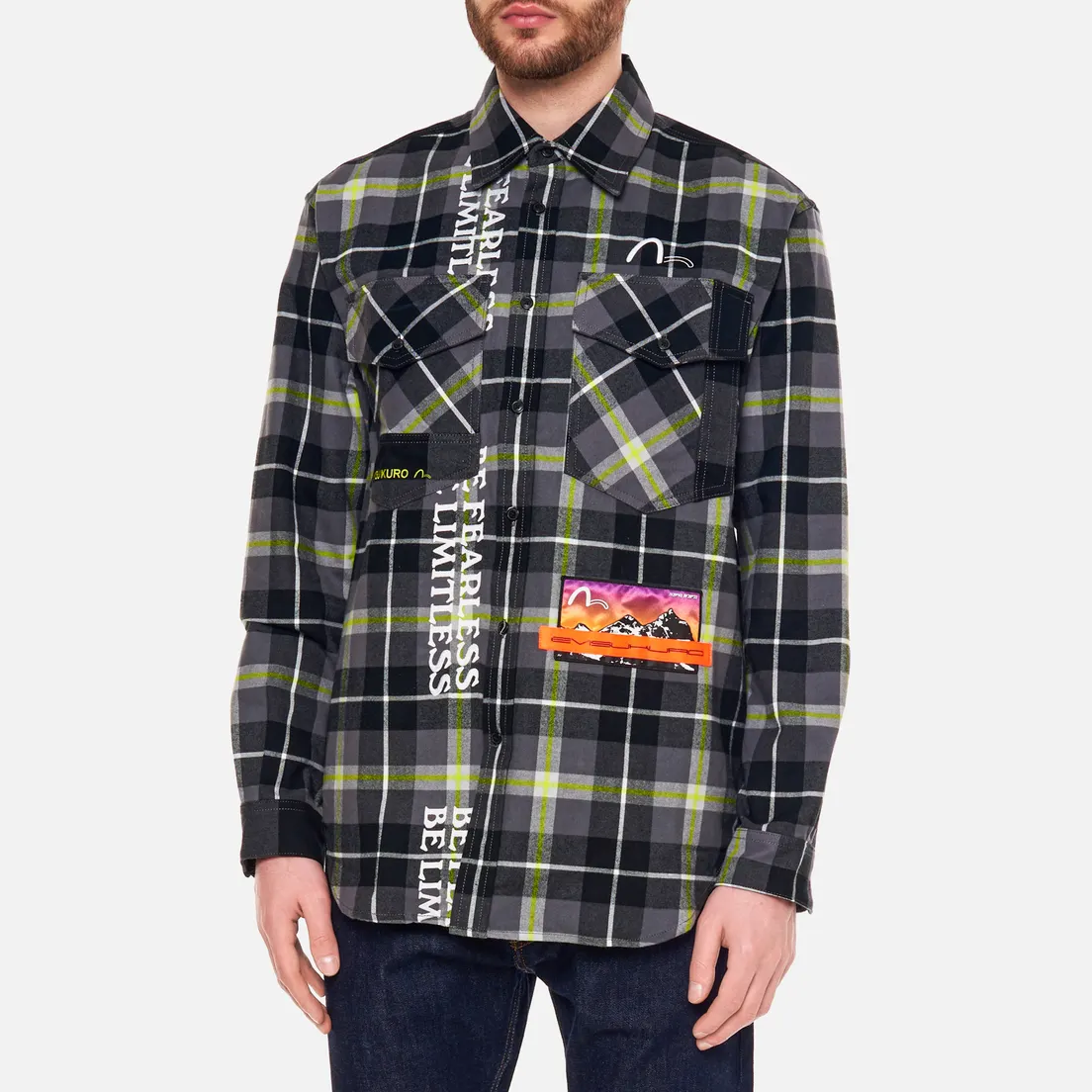 Evisu Мужская рубашка Evisukuro Oversized Contrast Plaid Flannel