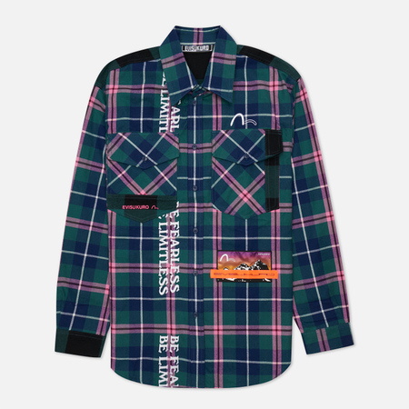 Мужская рубашка Evisu Evisukuro Oversized Contrast Plaid Flannel, цвет зелёный, размер S