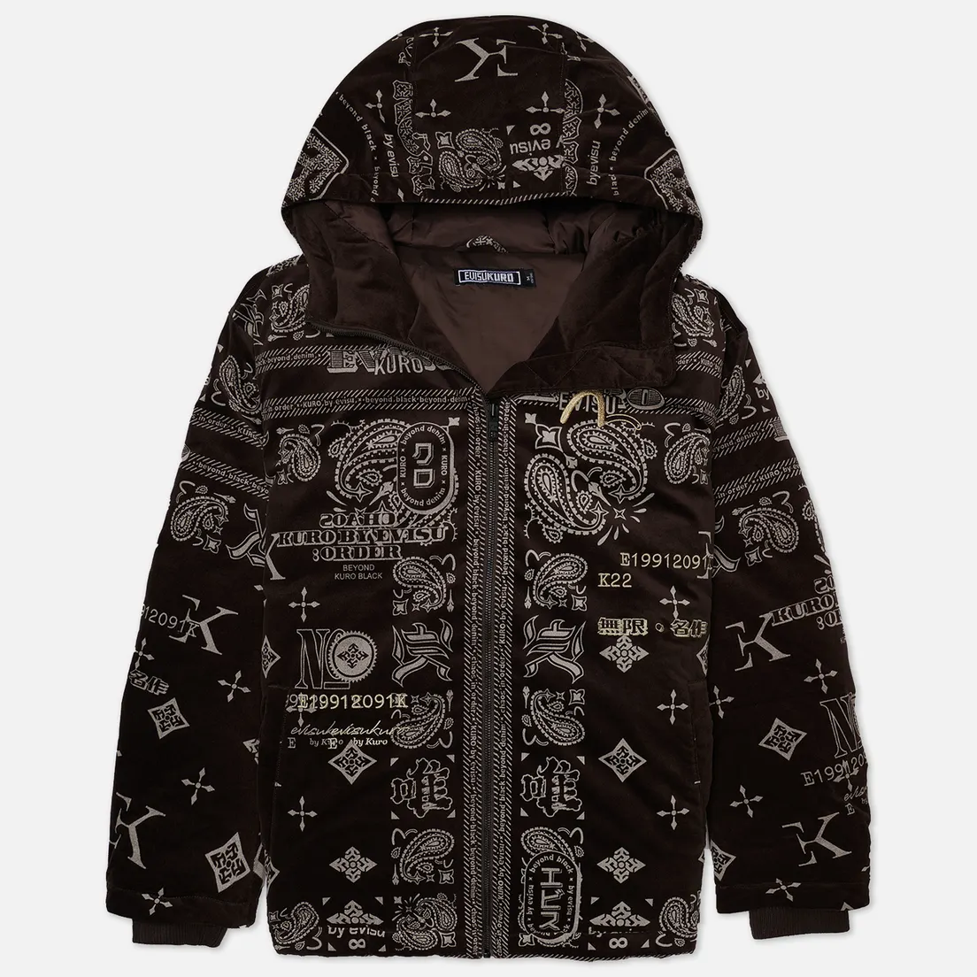 Evisu Мужской пуховик All Over Paisley Print Velvet Hooded Down