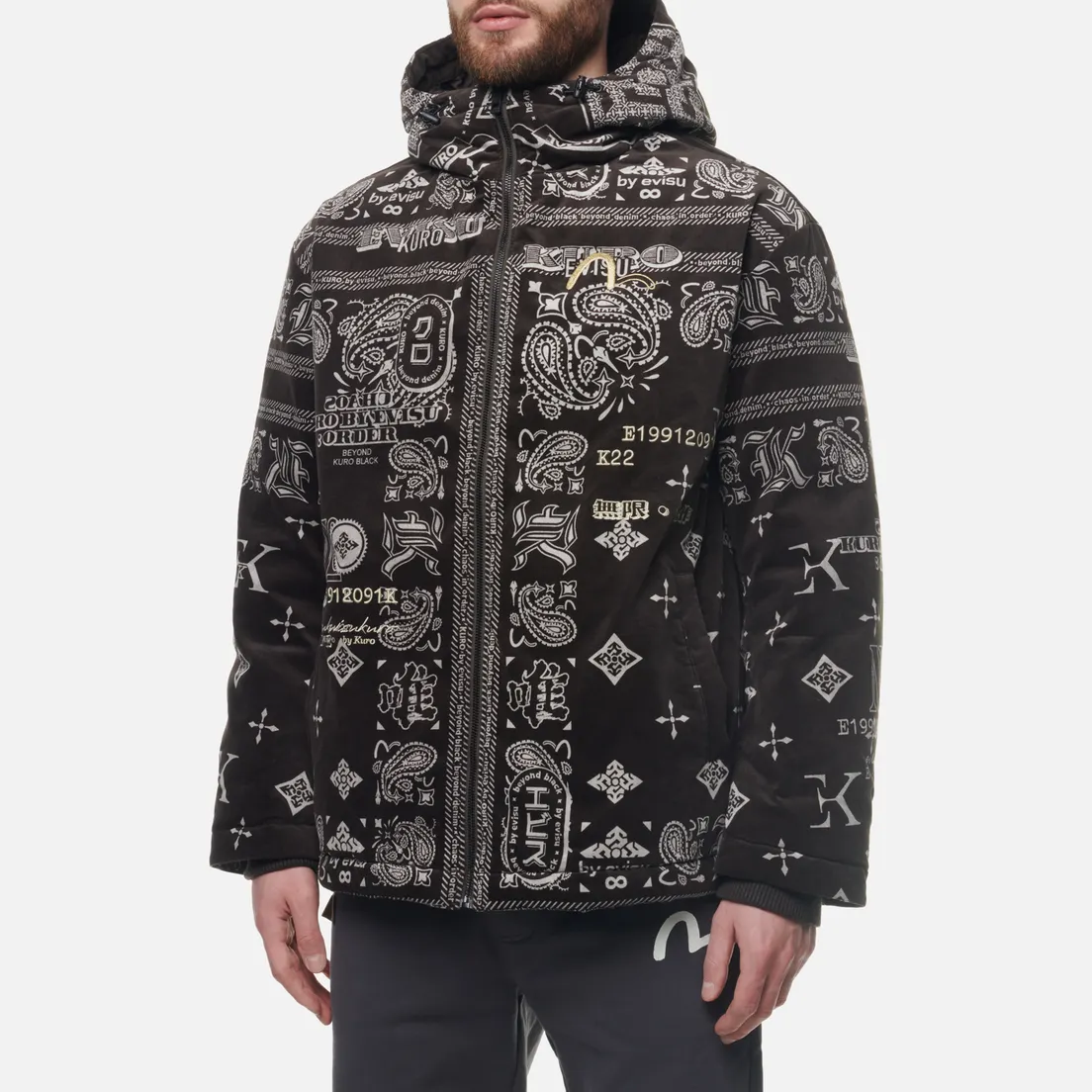 Evisu Мужской пуховик All Over Paisley Print Velvet Hooded Down