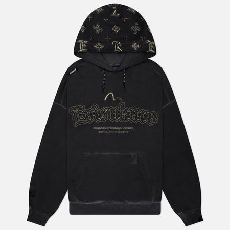 фото Мужская толстовка evisu evisukuro garment pigment dyed hoodie with embroidered monogram, цвет серый, размер s