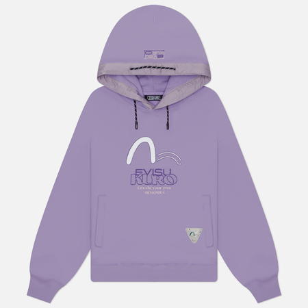 фото Женская толстовка evisu evisukuro print & embroidered seagull hoodie with nylon trimmed, цвет фиолетовый, размер xs
