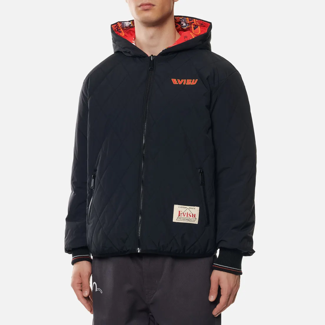 Evisu Мужской пуховик Reversible Daruma Graphic Printed Down