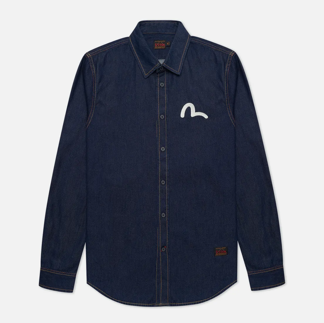 Evisu Мужская рубашка Discharge Taka Print Denim