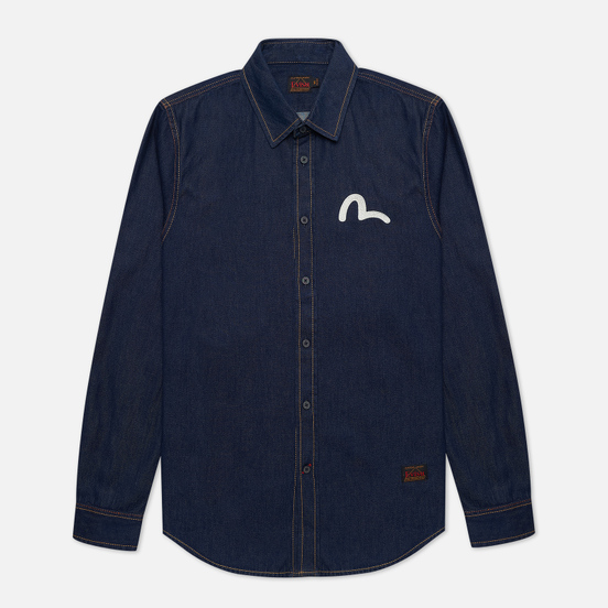 Мужская рубашка Evisu Discharge Taka Print Denim Indigo Washed