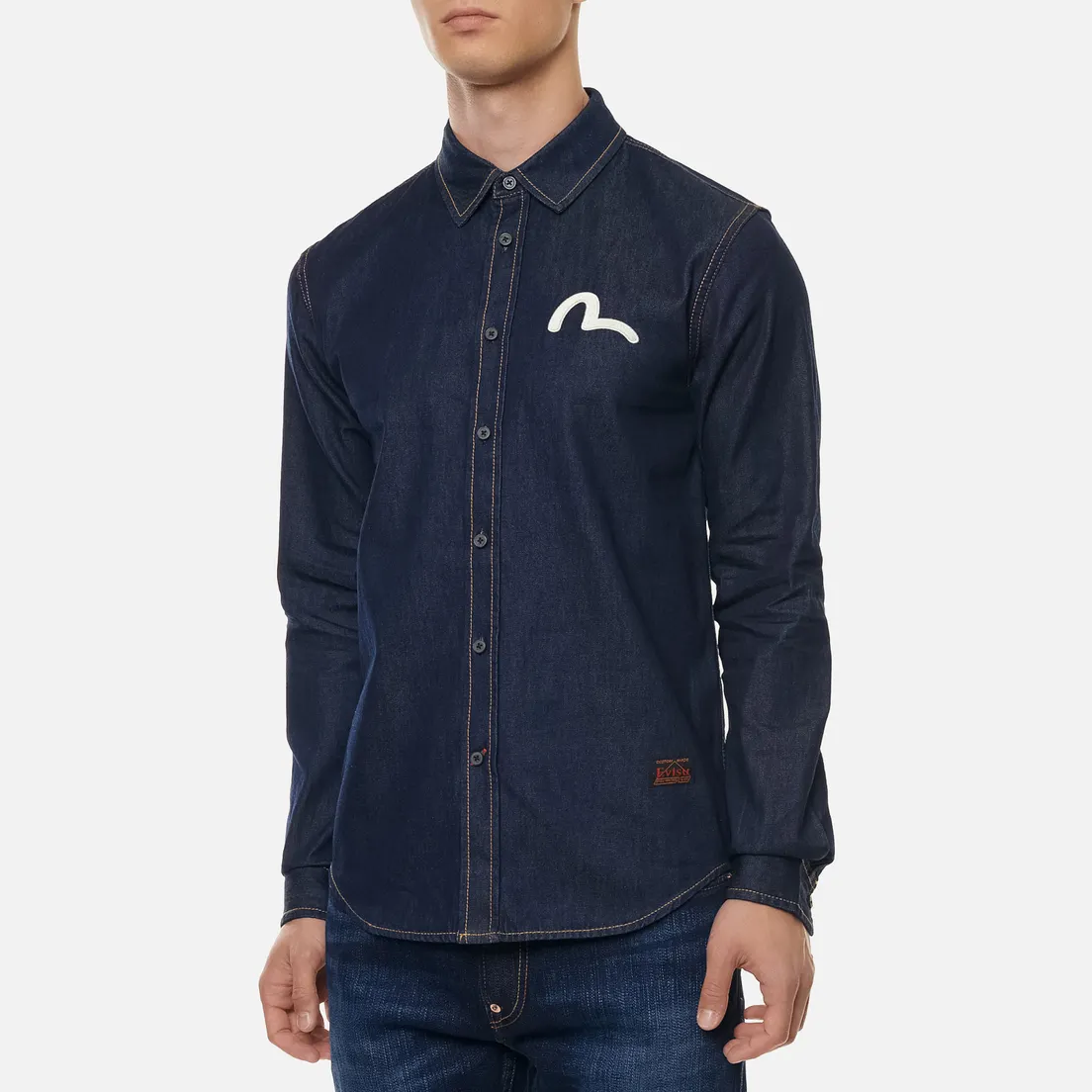 Evisu Мужская рубашка Discharge Taka Print Denim