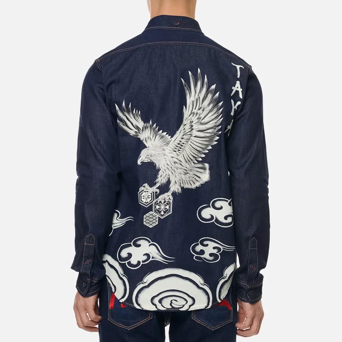 Evisu Мужская рубашка Discharge Taka Print Denim