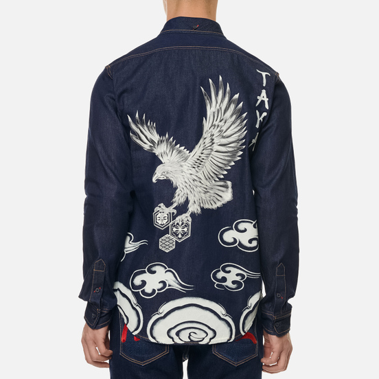 Мужская рубашка Evisu Discharge Taka Print Denim Indigo Washed