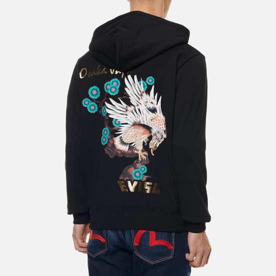 Мужская толстовка Evisu Taka Print Zip-Up Hoodie Black