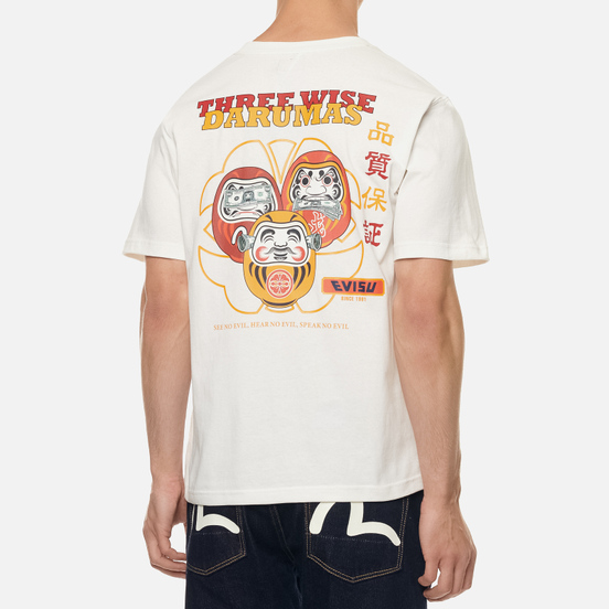 Мужская футболка Evisu Seagull And Three Wise Darumas Graphic Print Off White