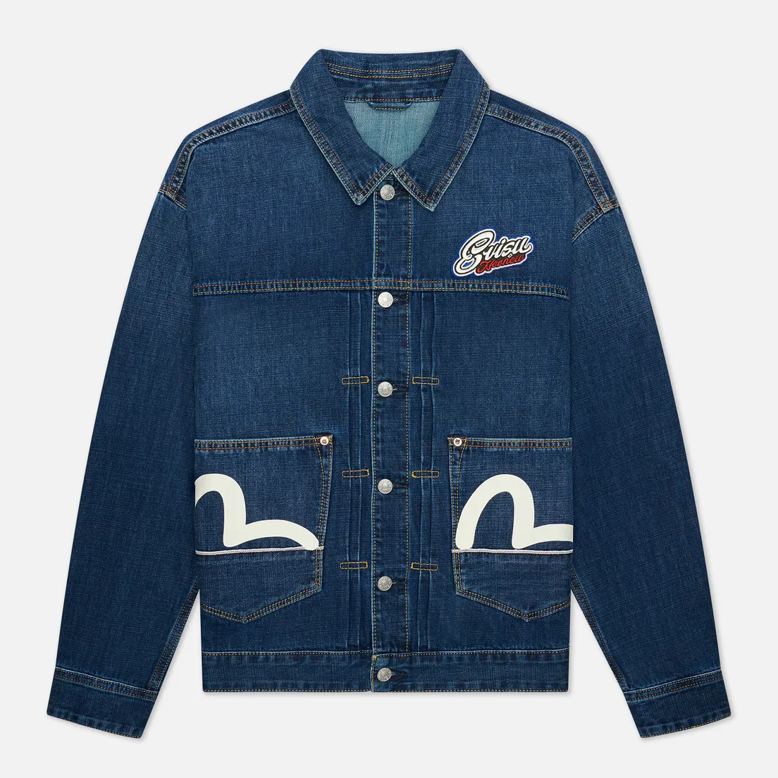 Evisu Мужская джинсовая куртка Heritage Printed Godhead Flag Daruma Embroidered