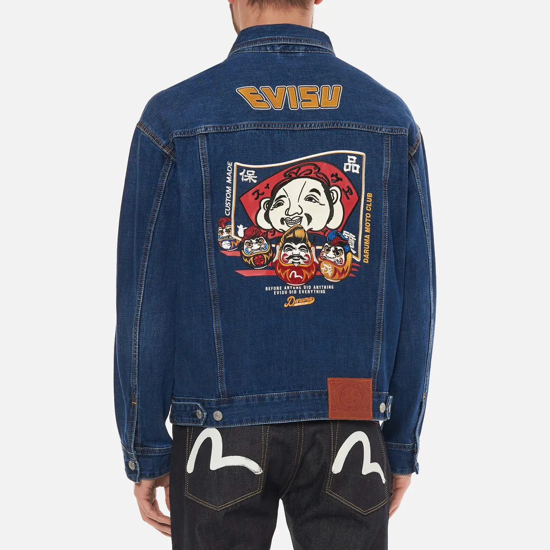 Evisu Мужская джинсовая куртка Heritage Printed Godhead Flag Daruma Embroidered