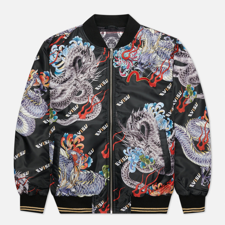 Мужская куртка бомбер Evisu Heritage Ukiyo-e Dragon All Over Print, цвет чёрный, размер M