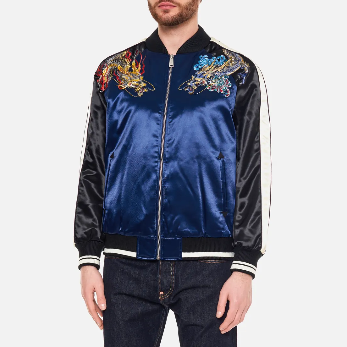 Evisu Мужская куртка бомбер Heritage Sateen Padded Souvenir Dragon Embroidered