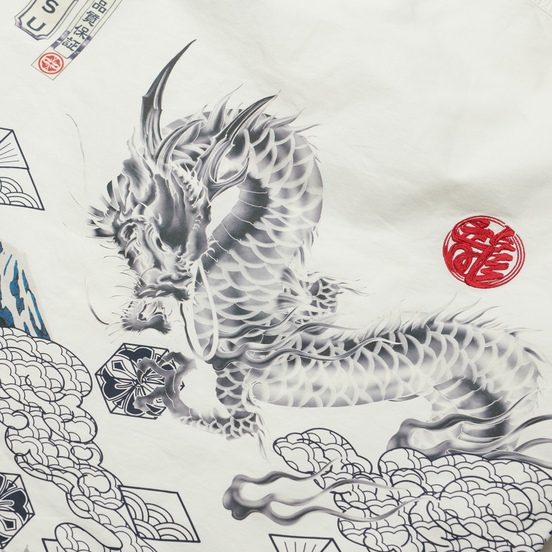Мужская рубашка Evisu Heritage Dragon & Mountain Fuji Printed Oxford Off White
