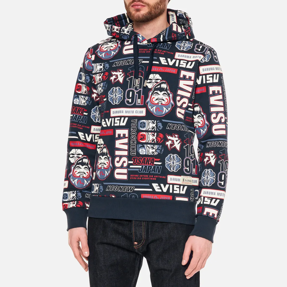 Evisu Мужская толстовка All Over Daruma And Slogan Print Hoodie