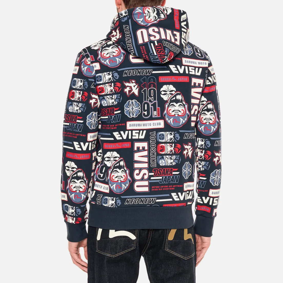 Evisu Мужская толстовка All Over Daruma And Slogan Print Hoodie