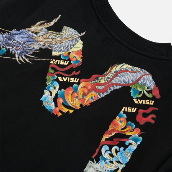 Мужская толстовка Evisu Heritage All Over Printed Daicock Embroidered Dragon Black