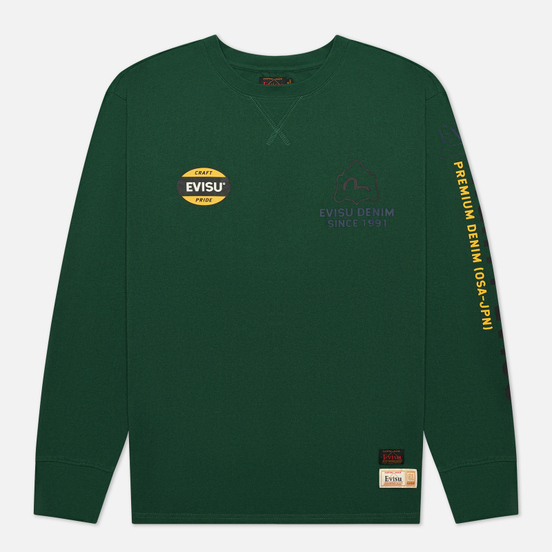 Мужской лонгслив Evisu Heritage Godhead Printed Loose Fit Dark Green