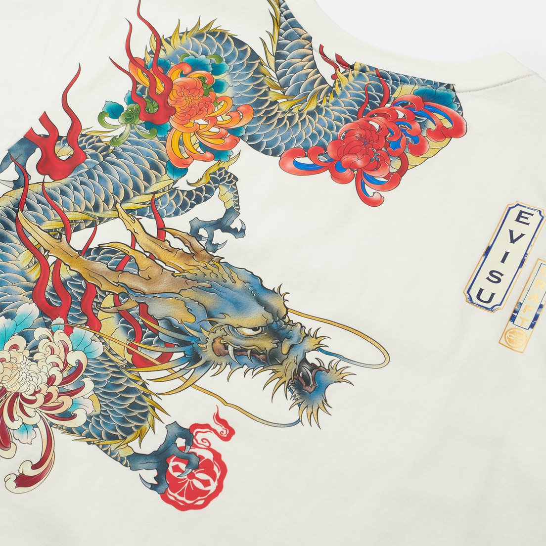 Evisu Мужская футболка Heritage Ukiyo-e Navy Dragon Printed