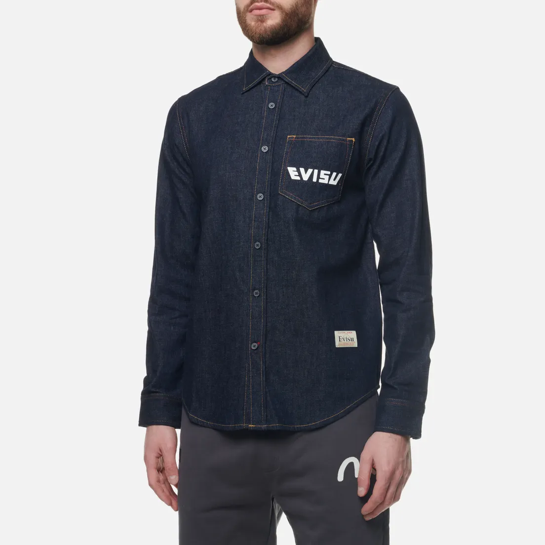 Evisu Мужская рубашка EVISU Squad Daicock Printed Denim