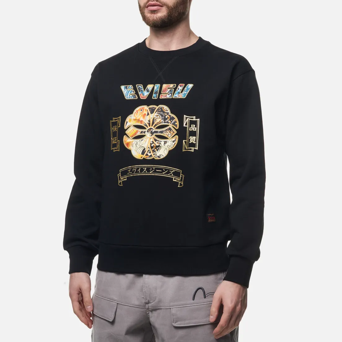 Evisu Мужская толстовка Wave Pattern Kamon Foil Printed