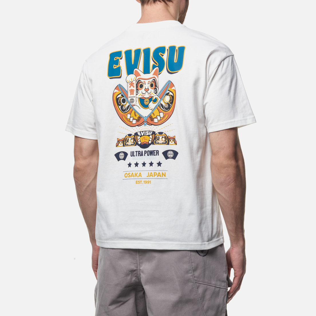 Evisu Мужская футболка Zip-Up Daruma & Fortune-Cat Printed