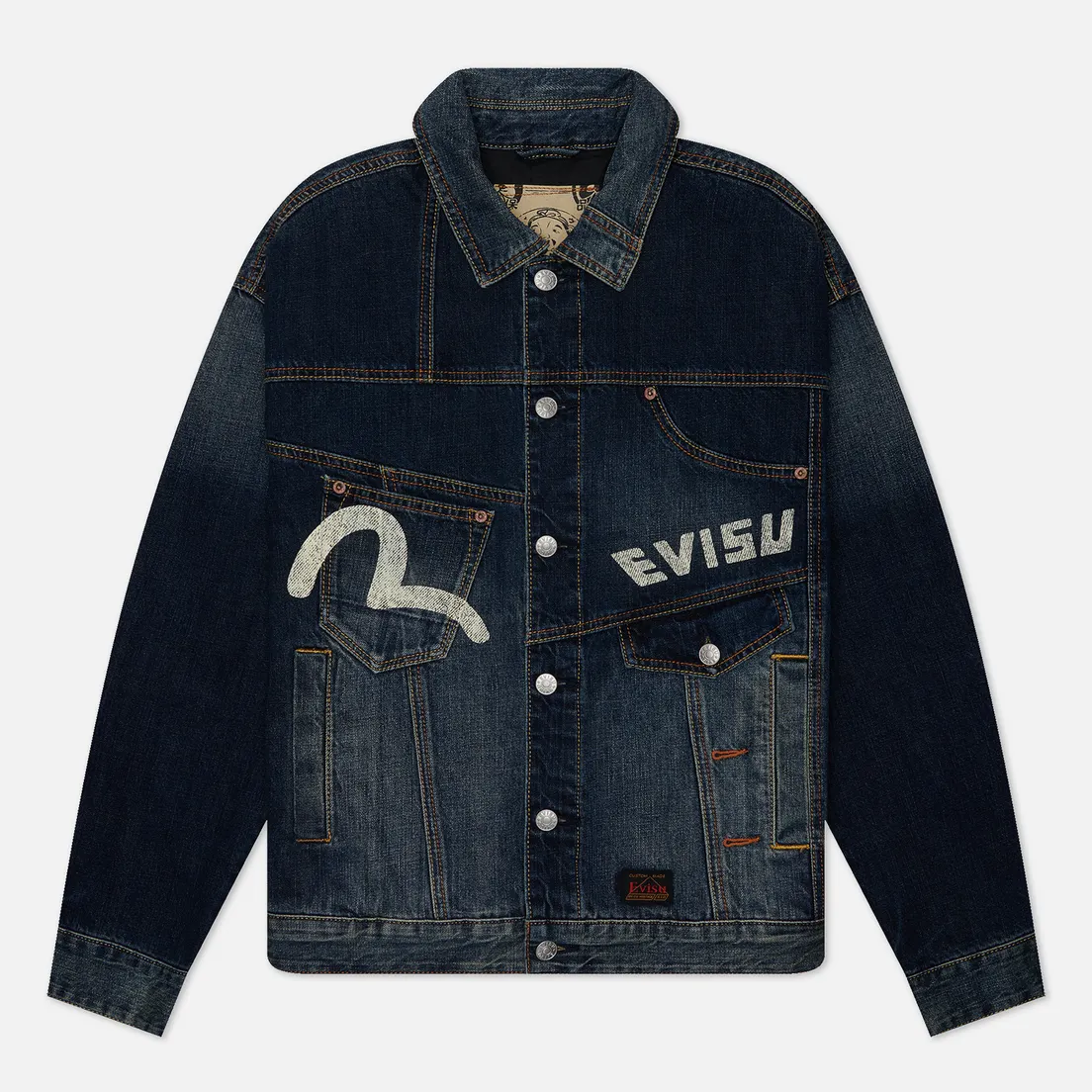Evisu Мужская джинсовая куртка Evergreen Deconstructive Denim With Daicock Print