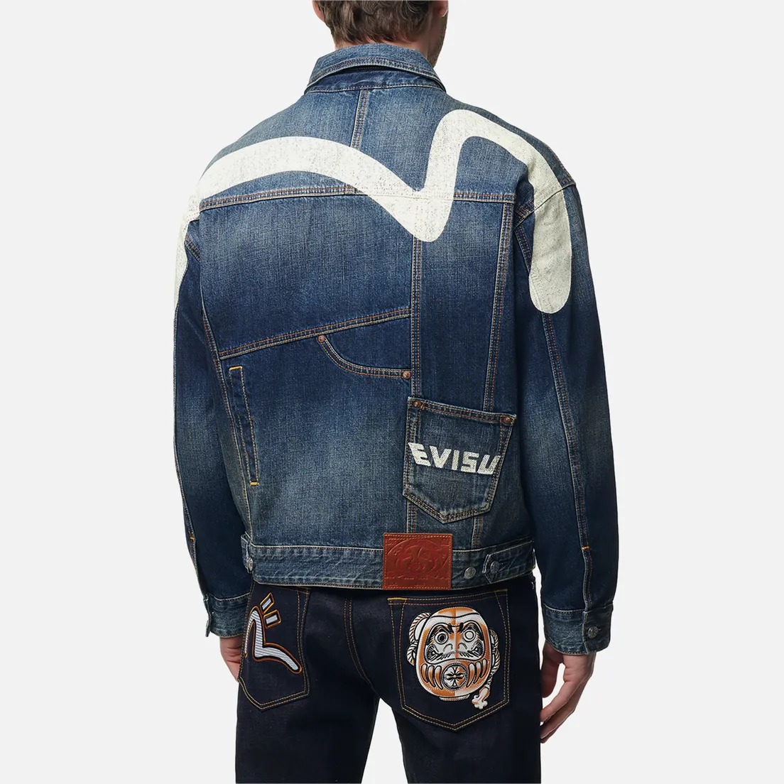 Evisu Мужская джинсовая куртка Evergreen Deconstructive Denim With Daicock Print