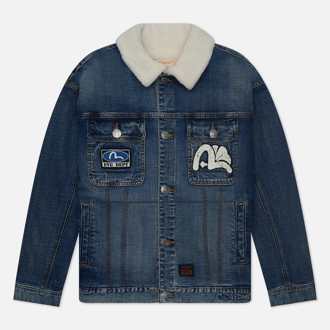 Evisu Мужская джинсовая куртка Seagull Embroidered GH & Oil Drum Embroidered Padded Denim