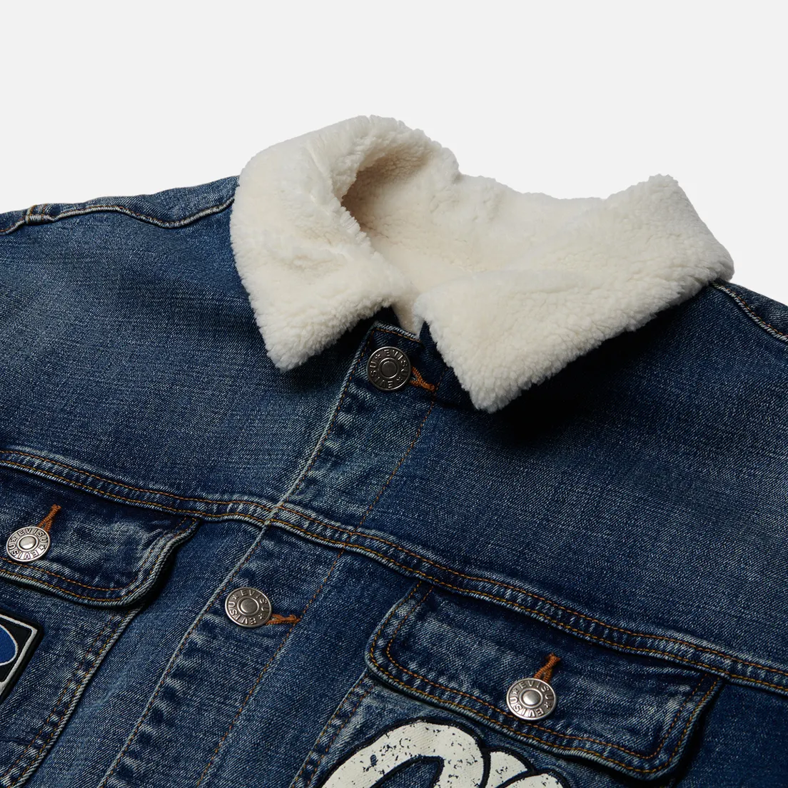 Evisu Мужская джинсовая куртка Seagull Embroidered GH & Oil Drum Embroidered Padded Denim