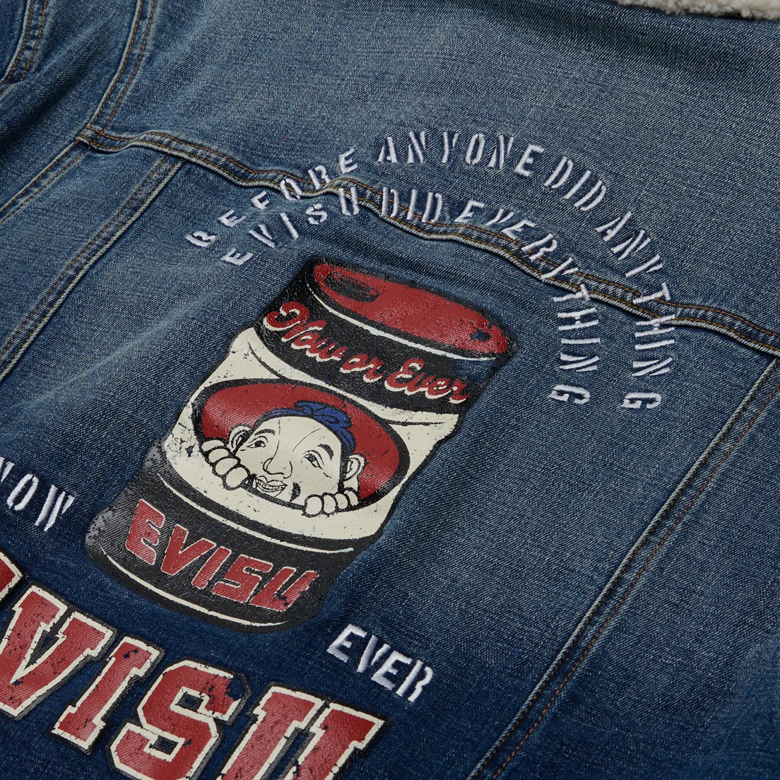 Evisu Мужская джинсовая куртка Seagull Embroidered GH & Oil Drum Embroidered Padded Denim
